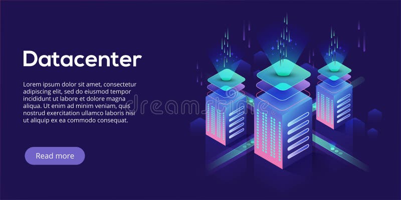 Ejemplo isométrico del vector de Datacenter 3d abstracto que recibe el SE ilustración del vector