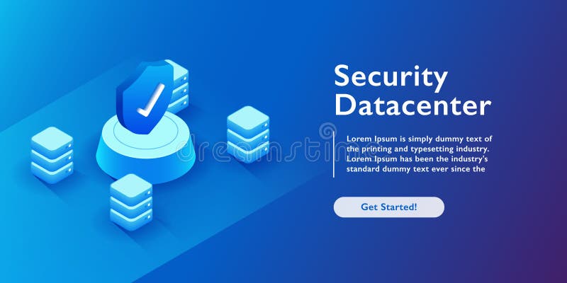 Ejemplo isométrico del vector de la seguridad de Datacenter Servidor de recibimiento 3d o fondo abstracto del sitio del centro de stock de ilustración