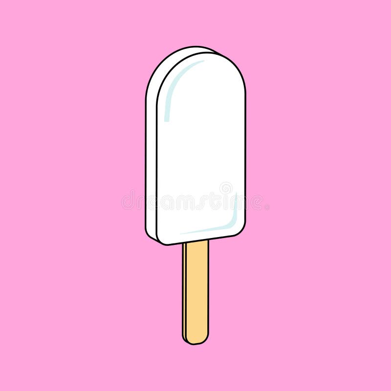 Ejemplo lindo multicolor del helado en fondo rosado; icono plano colorido del helado de vainilla del vector en un palillo aislado stock de ilustración