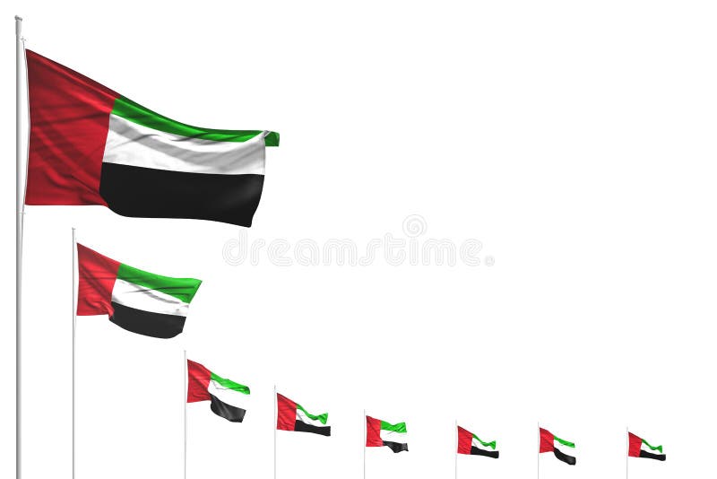 Ejemplo maravilloso de la bandera 3d de la festividad nacional - muchas banderas de United Arab Emirates colocaron la diagonal ai stock de ilustración Ejemplo maravilloso de la bandera 3d de la festividad nacional - muchas banderas de United Arab Emirates colocaron la diagonal ai stock de ilustración