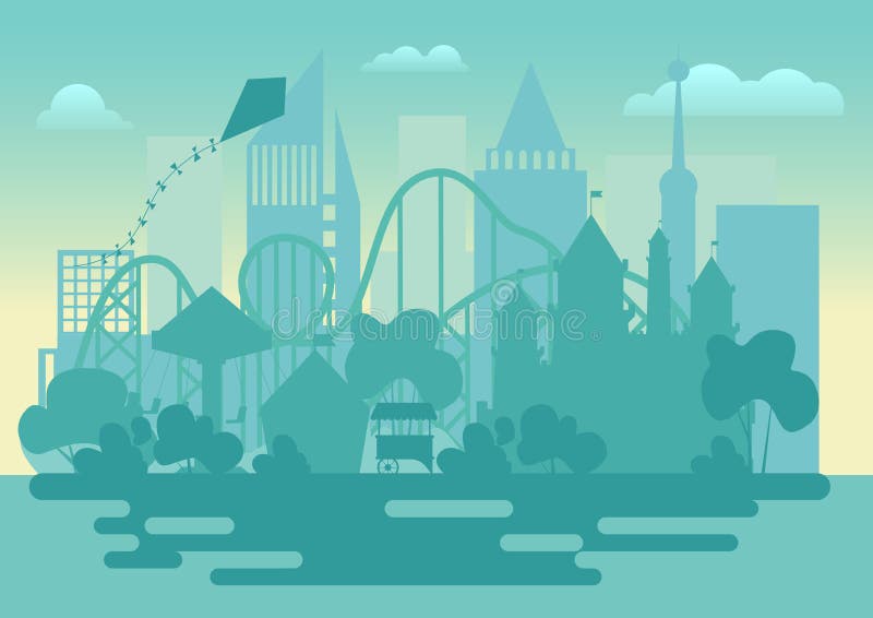 Ejemplo moderno del vector del paisaje de la silueta del parque de atracciones ilustración del vector Ejemplo moderno del vector del paisaje de la silueta del parque de atracciones ilustración del vector