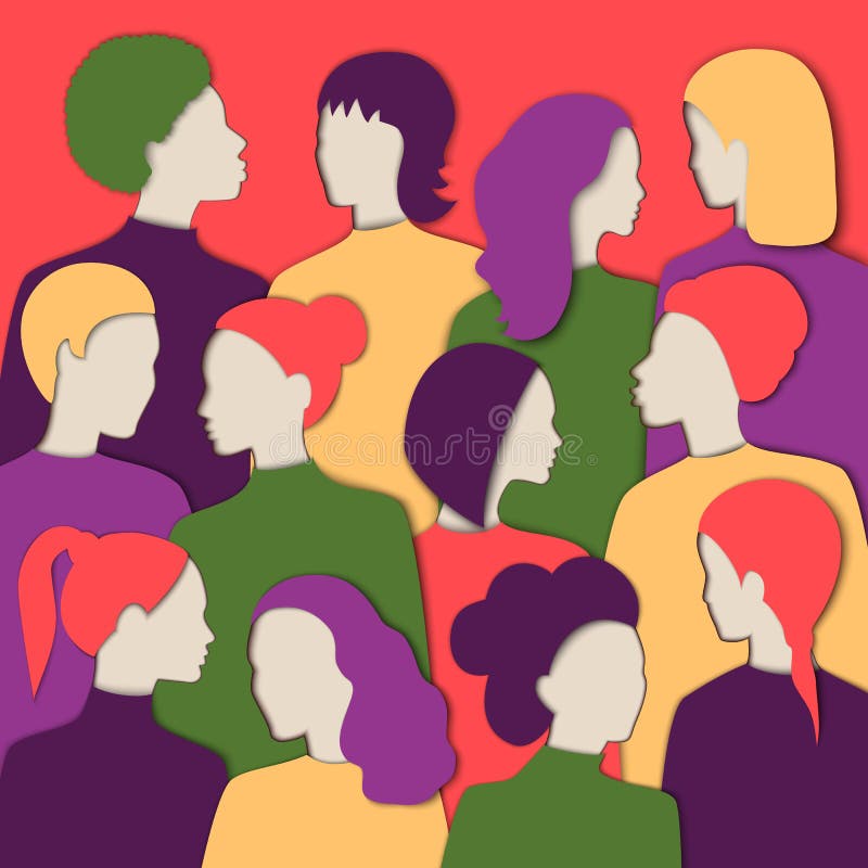 Ejemplo multinacional de las caras de las mujeres s Diversos recortes de papel de las mujeres s de las razas libre illustration