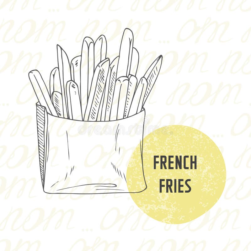 Ejemplo papases fritas dibujada mano stock de ilustración Ejemplo papases fritas dibujada mano stock de ilustración