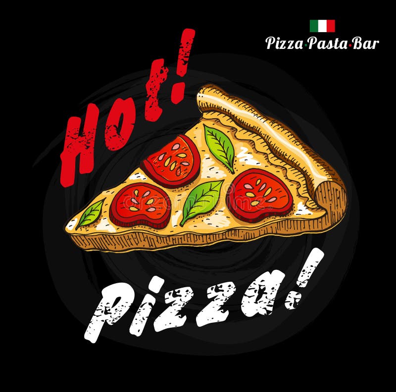 Ejemplo pintado tiza coloreado del menú de la pizza stock de ilustración Ejemplo pintado tiza coloreado del menú de la pizza stock de ilustración