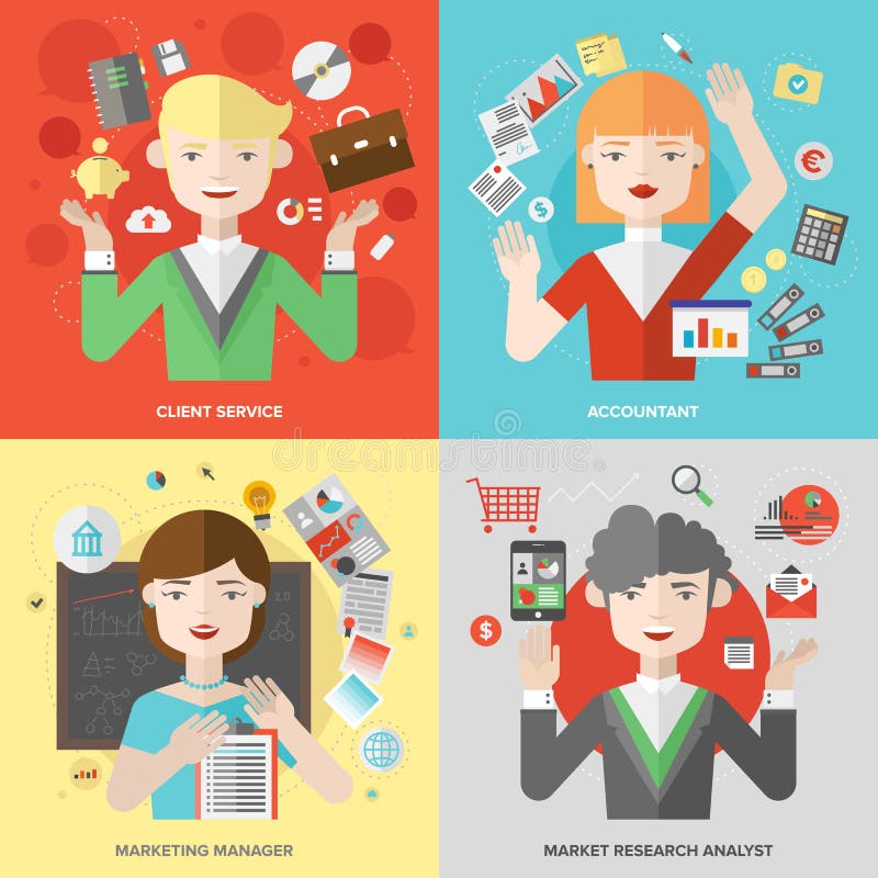 Ejemplo plano de las profesiones del negocio y del márketing libre illustration Ejemplo plano de las profesiones del negocio y del márketing libre illustration