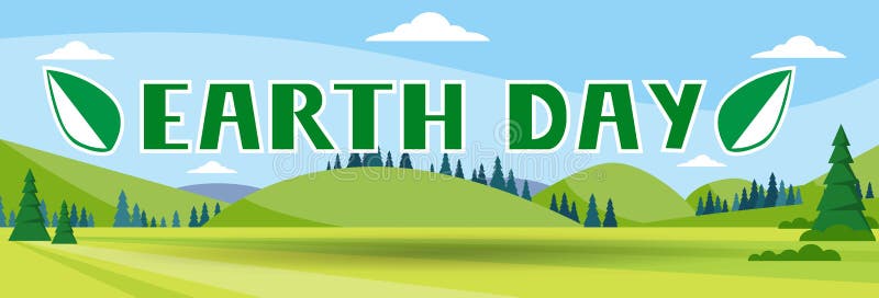 Ejemplo plano del vector de la bandera del paisaje del verano de la naturaleza del día de fiesta del Día de la Tierra stock de ilustración Ejemplo plano del vector de la bandera del paisaje del verano de la naturaleza del día de fiesta del Día de la Tierra stock de ilustración