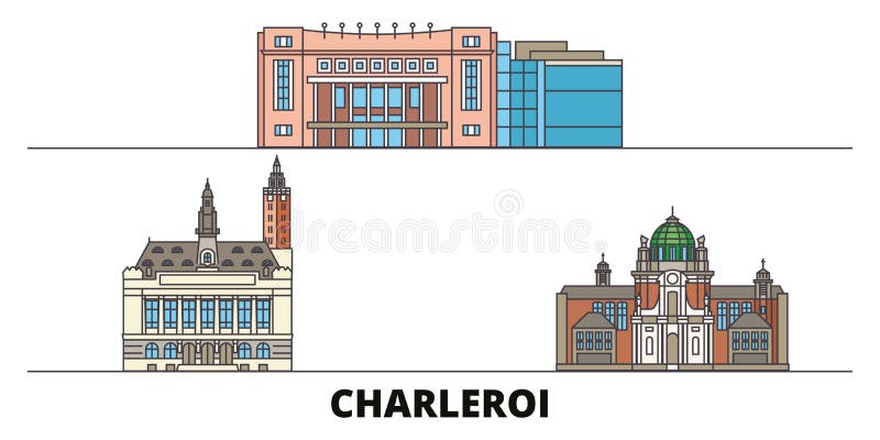 Ejemplo plano del vector de las señales de Bélgica, Charleroi Línea ciudad con vistas famosas del viaje, horizonte de Bélgica, Ch ilustración del vector Ejemplo plano del vector de las señales de Bélgica, Charleroi Línea ciudad con vistas famosas del viaje, horizonte de Bélgica, Ch ilustración del vector