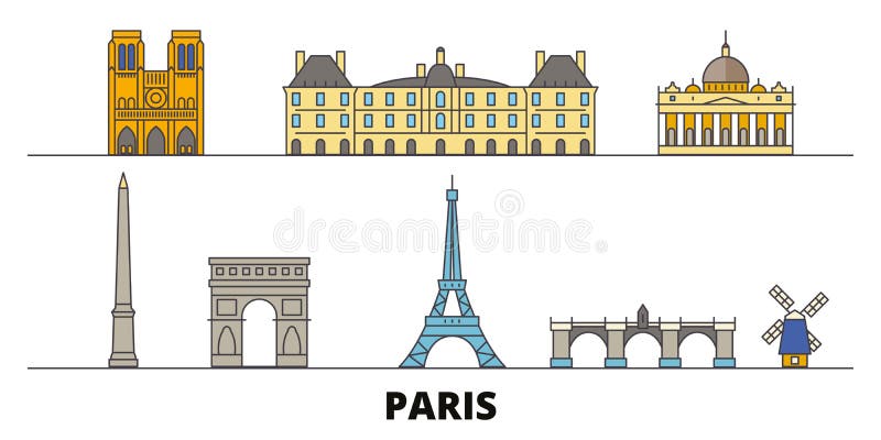 Ejemplo plano del vector de las señales de Francia, París Línea ciudad con vistas famosas del viaje, horizonte, diseño de Francia libre illustration Ejemplo plano del vector de las señales de Francia, París Línea ciudad con vistas famosas del viaje, horizonte, diseño de Francia libre illustration