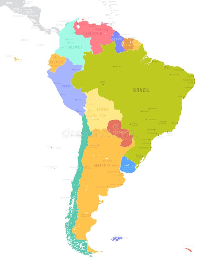 Ejemplo político del vector del mapa de Suramérica aislado en pizca libre illustration Ejemplo político del vector del mapa de Suramérica aislado en pizca libre illustration