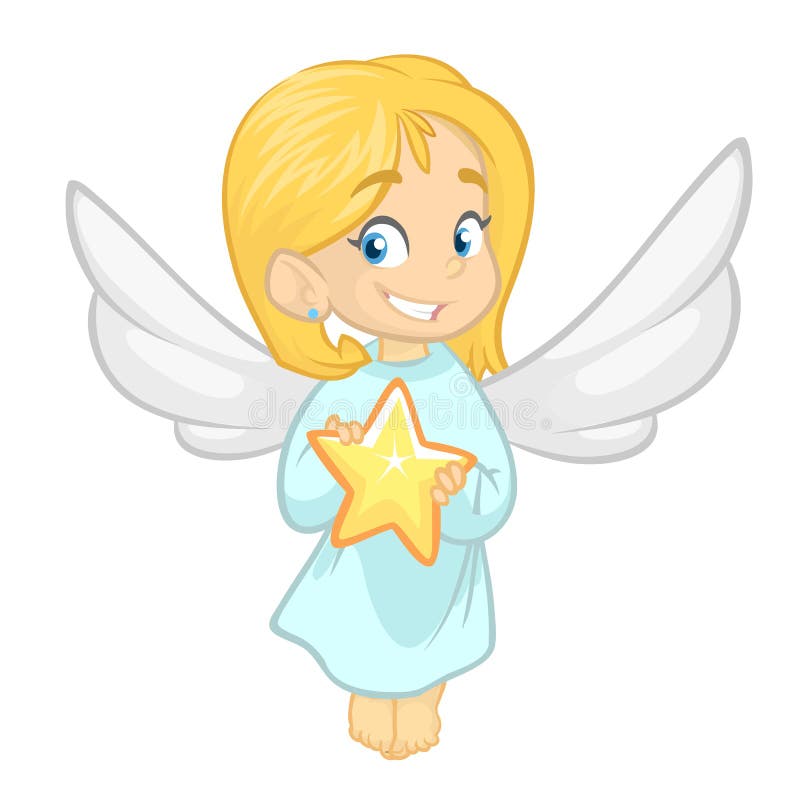 Ejemplo que ofrece a una niña vestida como ángel Historieta del vector