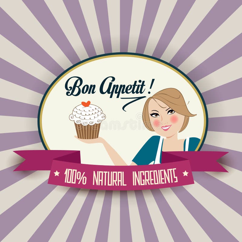 Ejemplo retro de la esposa con el mensaje del appetit del bon libre illustration Ejemplo retro de la esposa con el mensaje del appetit del bon libre illustration