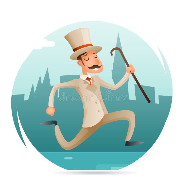 Ejemplo retro del vector del diseño de la historieta del caballero de la prisa del hombre rico del icono victoriano feliz corrien libre illustration Ejemplo retro del vector del diseño de la historieta del caballero de la prisa del hombre rico del icono victoriano feliz corrien libre illustration