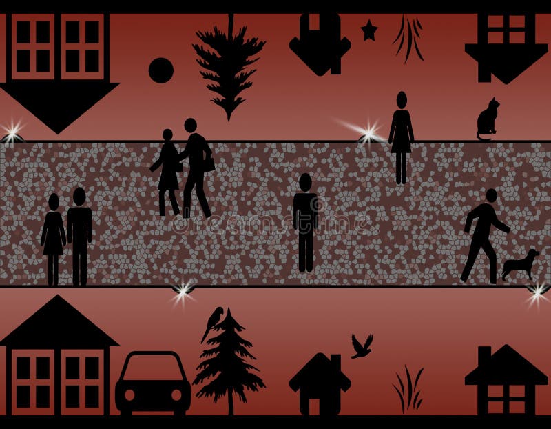 Ejemplo surrealista de las siluetas de una ciudad en la noche ilustración del vector Ejemplo surrealista de las siluetas de una ciudad en la noche ilustración del vector