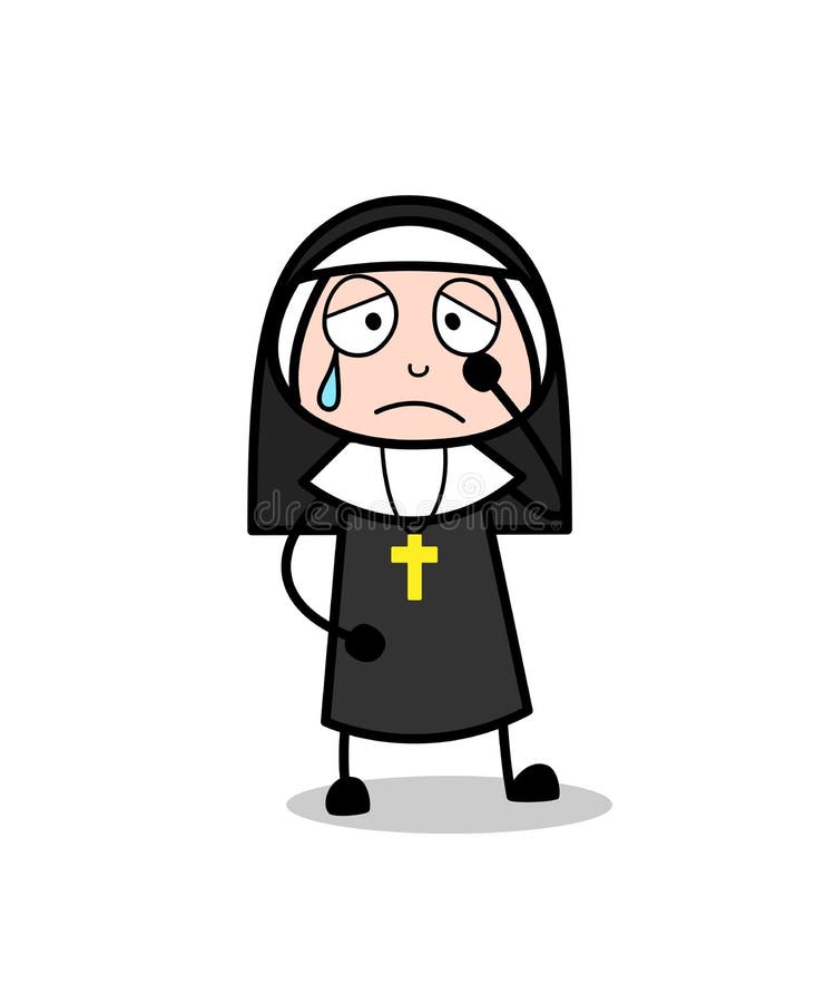 Ejemplo triste de Crying Face Vector de la monja de la historieta ilustración del vector