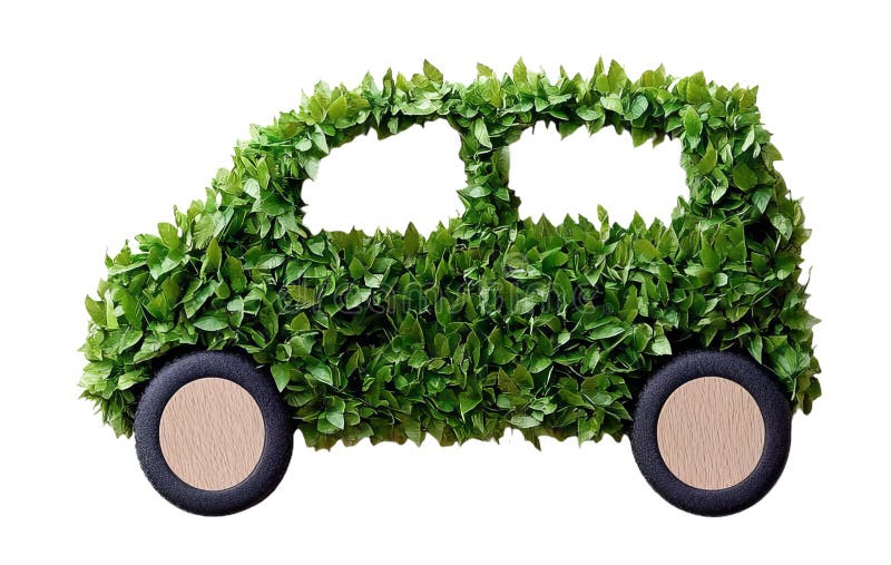 Ekologiczny zielony samochód z liści symbolizujących zrównoważony transport ilustracji