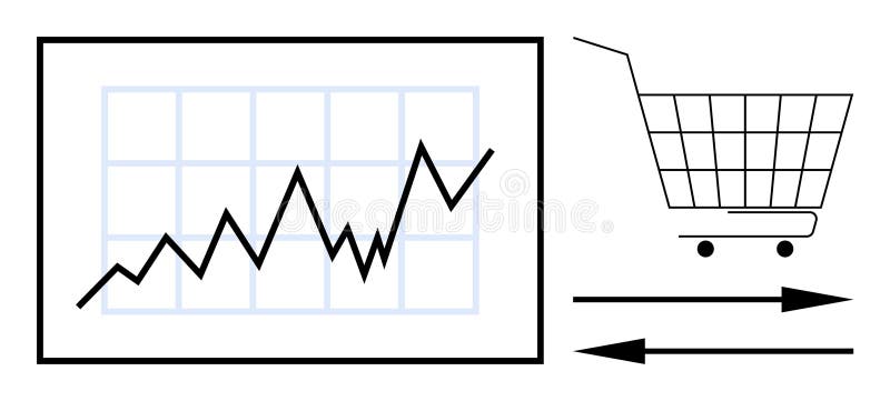 Ekonomisk tillväxtöversikt med diagram- och shoppingvagnssymbol som visar marknadstrender stock illustrationer