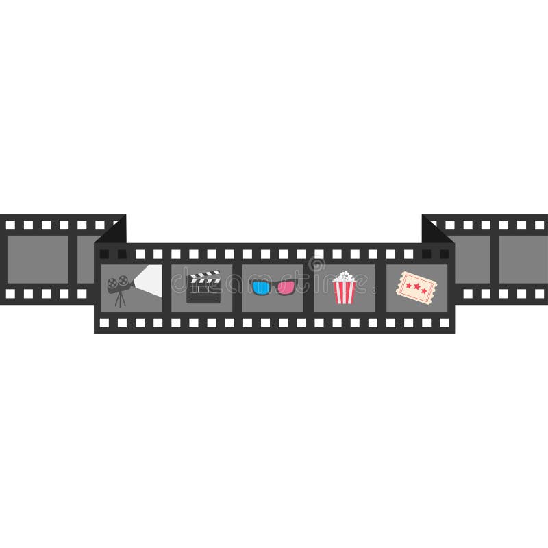 Ekranowy pasek ikony set Popkorn, clapper deska, 3D szkła, bilet, projektor Kinowa film noc Biały tło odosobniony mieszkanie ilustracji Ekranowy pasek ikony set Popkorn, clapper deska, 3D szkła, bilet, projektor Kinowa film noc Biały tło odosobniony mieszkanie ilustracji