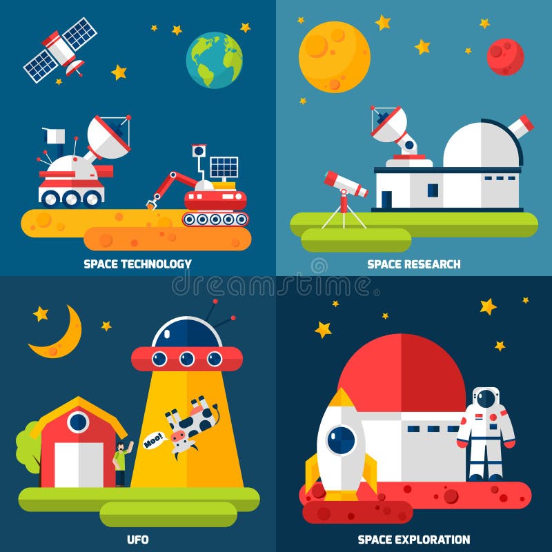 Eksploraci Przestrzeni Kosmicznej 4 ikon Płaski kwadrat ilustracja wektor Eksploraci Przestrzeni Kosmicznej 4 ikon Płaski kwadrat ilustracja wektor