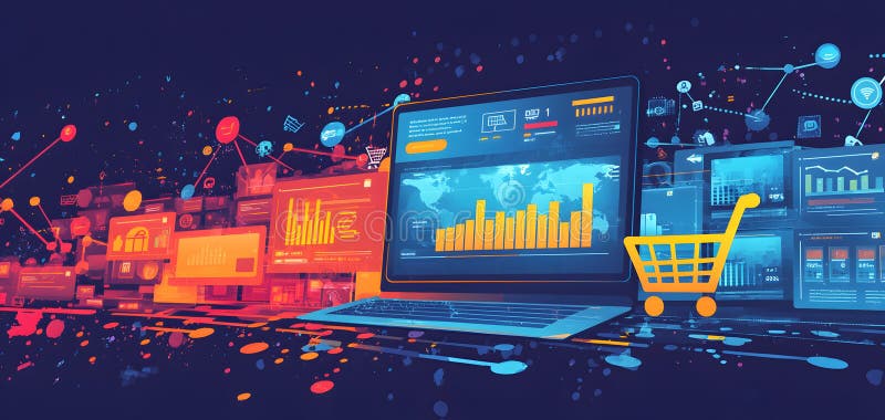 Eksploracja dynamicznych danych w świecie globalnego handlu elektronicznego royalty ilustracja