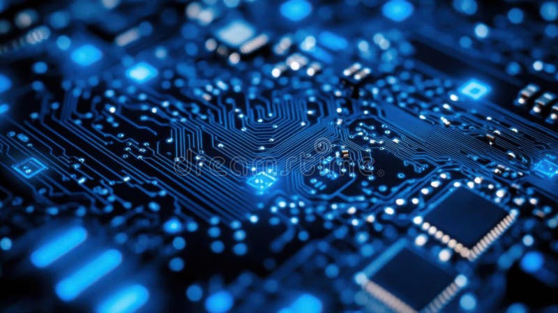 Eksploracja skomplikowanych ścieżek płytek obwodów poprzez zbliżenie obrazu technologii ilustracja wektor