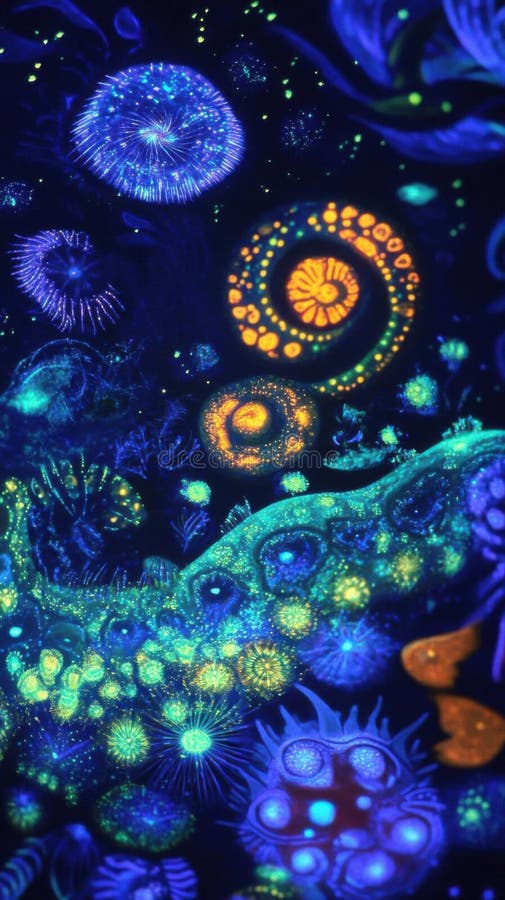 Eksploracja żywych fluorescencyjnych oceanów życie mikroskopijne cuda pod promieniowaniem uv ilustracja wektor