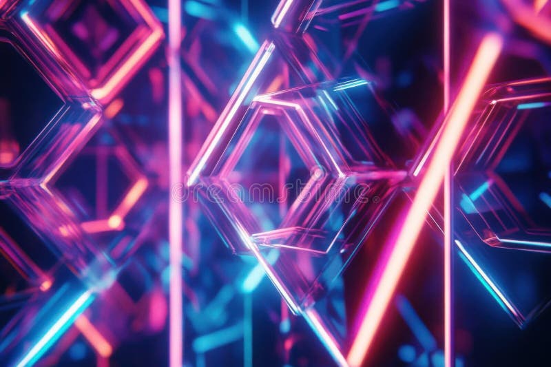 Eksploracja żywych kostek neonowych i świecących linii royalty ilustracja