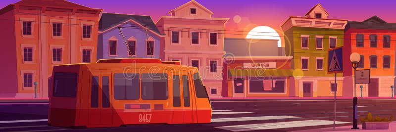 Elétrico a Montar No Fundo Do Jogo Da Cidade Retrógrada Ilustração do Vetor  - Ilustração de estrada, viajante: 241612578
