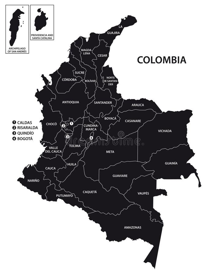 Mapa De Colombia De Las Curvas Negras Del Contorno Del Ejemplo Stock De