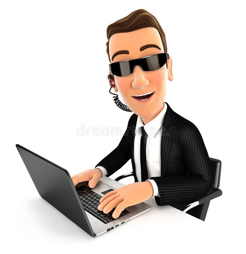 el agente de seguridad 3d trabaja en el ordenador portátil stock de ilustración el agente de seguridad 3d trabaja en el ordenador portátil stock de ilustración