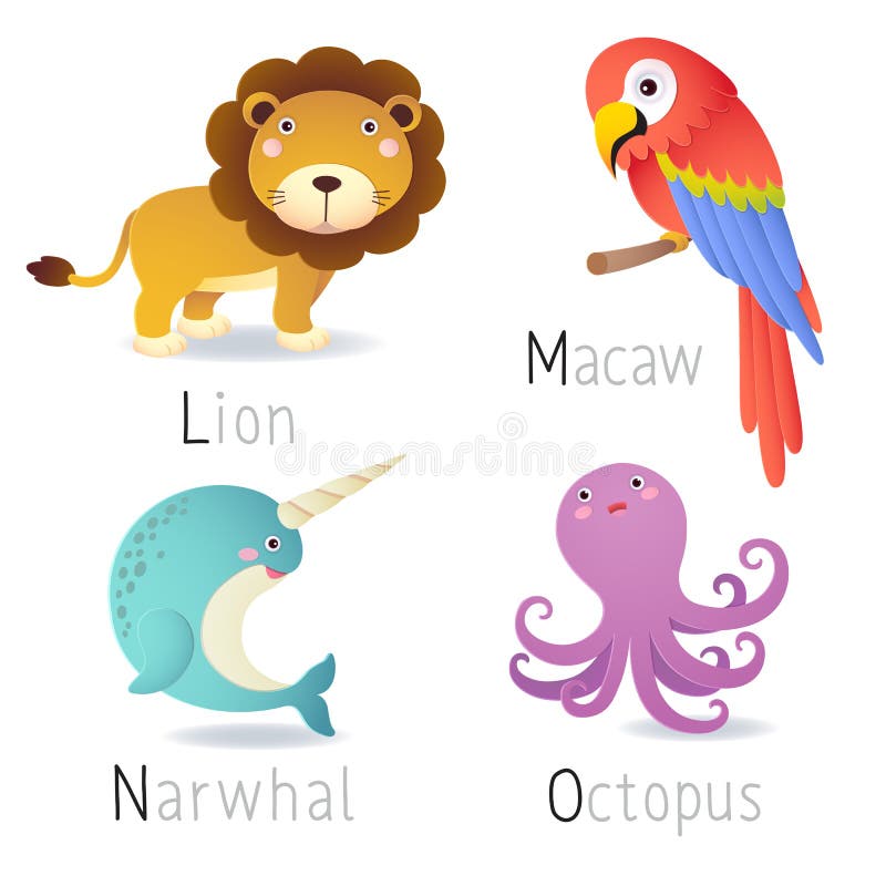 El alfabeto con los animales de L a O fijó 2 stock de ilustración