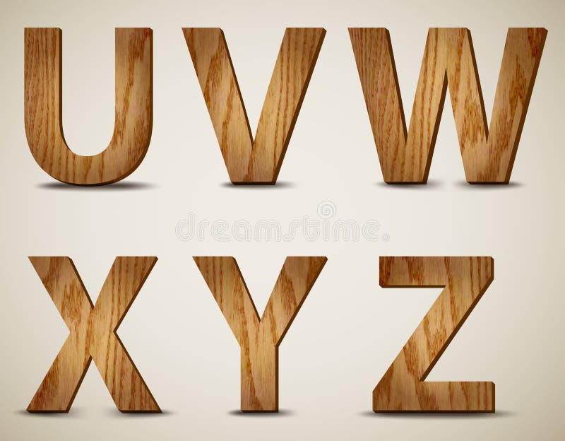 El alfabeto de madera letra U, V, W, X, Y, Z. Vector ilustración del vector El alfabeto de madera letra U, V, W, X, Y, Z. Vector ilustración del vector