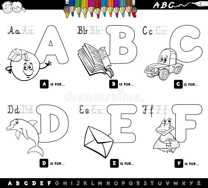 El alfabeto educativo pone letras al libro de colorear ilustración del vector El alfabeto educativo pone letras al libro de colorear ilustración del vector