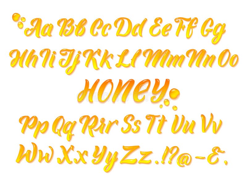 El alfabeto latino enmelado líquido con oro salpica Mano que escribe el sistema amarillo del vector de las letras stock de ilustración El alfabeto latino enmelado líquido con oro salpica Mano que escribe el sistema amarillo del vector de las letras stock de ilustración