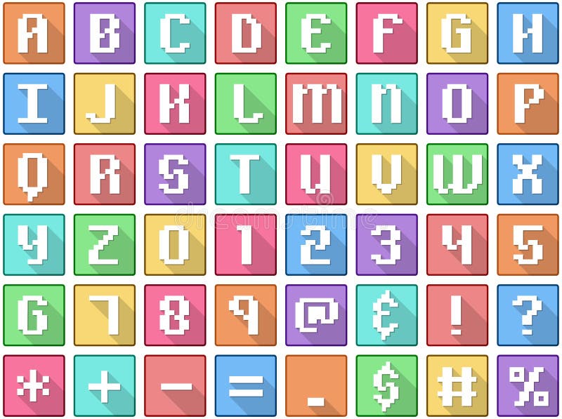 El alfabeto numera símbolos arcada cuadrada plana de los iconos ilustración del vector El alfabeto numera símbolos arcada cuadrada plana de los iconos ilustración del vector