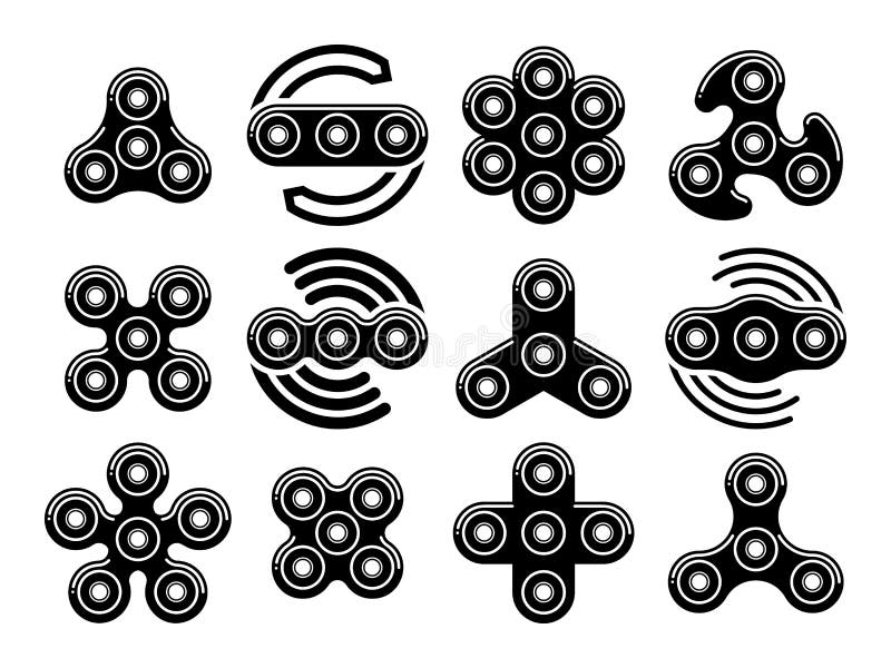 El alivio de tensión del hilandero de la persona agitada juega iconos del vector stock de ilustración El alivio de tensión del hilandero de la persona agitada juega iconos del vector stock de ilustración