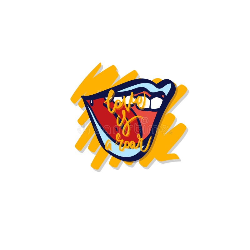 El amor es un rugido Cartel del vector con la boca abierta stock de ilustración El amor es un rugido Cartel del vector con la boca abierta stock de ilustración