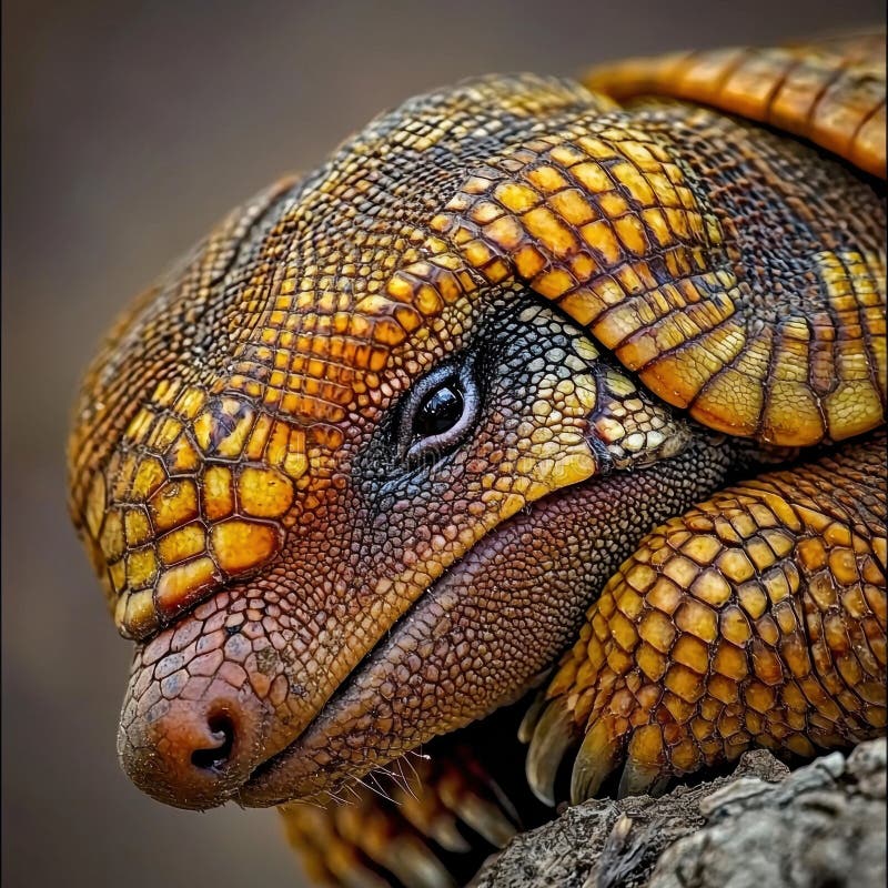 El armadillo enrollado en la pared, que exhibe su singular foto de archivo libre de regalías