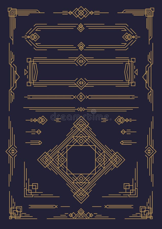 El art déco y la línea árabe diseñan color oro de los elementos aislados en fondo negro libre illustration El art déco y la línea árabe diseñan color oro de los elementos aislados en fondo negro libre illustration