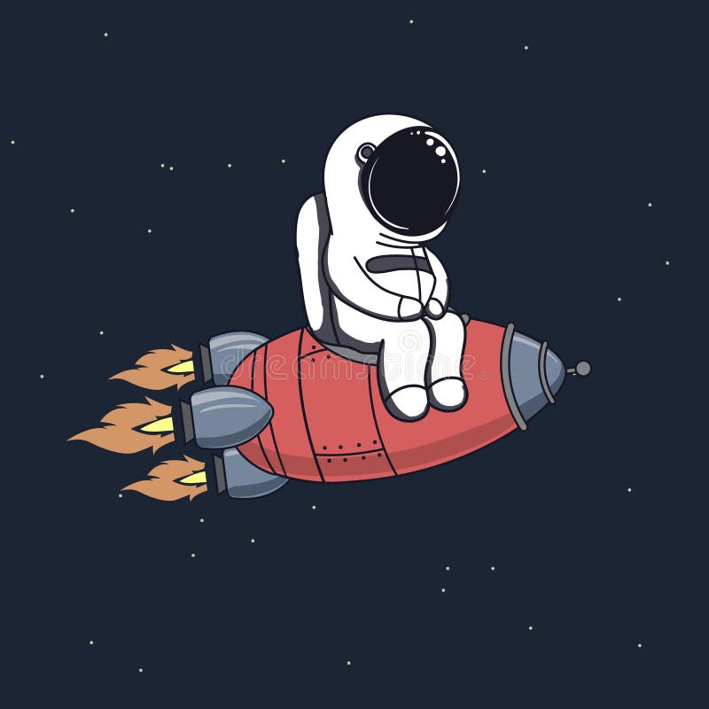 El astronauta lindo se sienta en el cohete ilustración del vector
