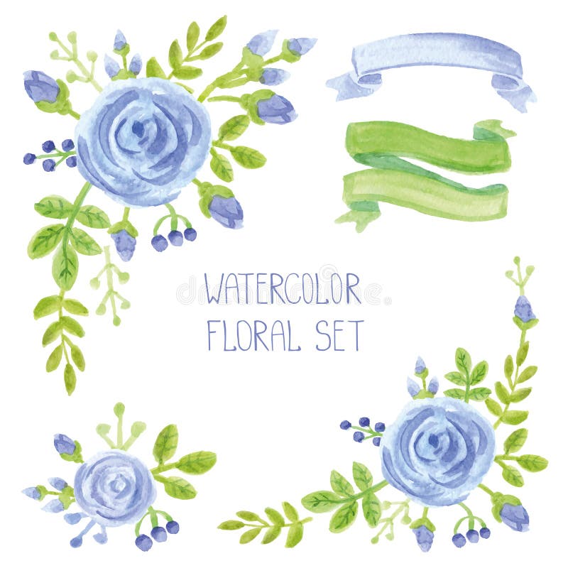 El azul de la acuarela florece el ramo, sistema de la decoración de las esquinas libre illustration El azul de la acuarela florece el ramo, sistema de la decoración de las esquinas libre illustration