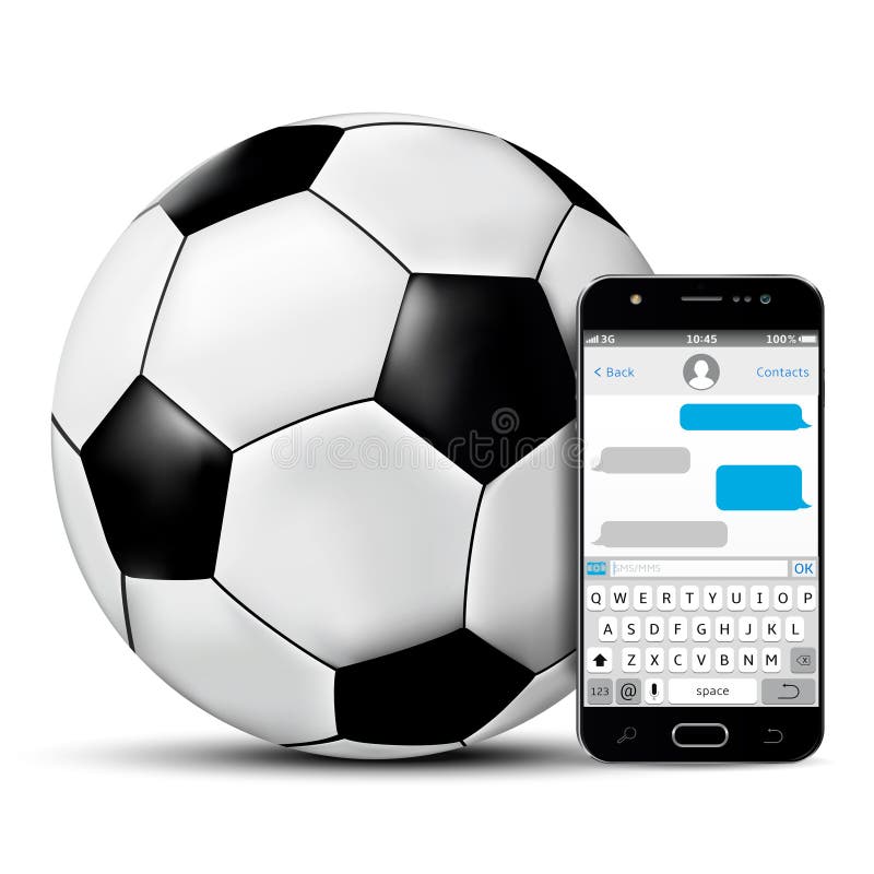 El balón de fútbol y el teléfono móvil con SMS charlan la pantalla stock de ilustración El balón de fútbol y el teléfono móvil con SMS charlan la pantalla stock de ilustración