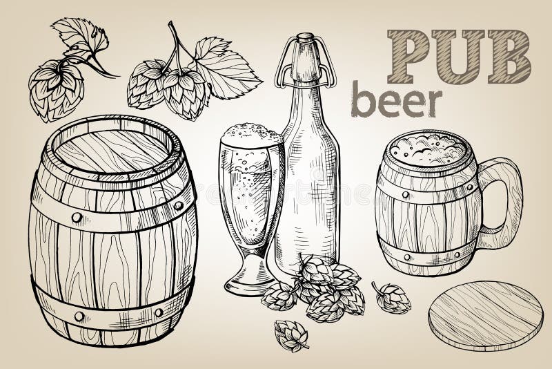 El barril de cerveza salta cristal de botellas de la taza libre illustration