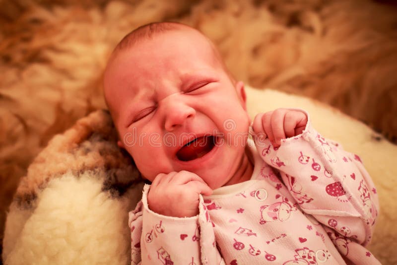El Bebé Recién Nacido Llora En La Almohada De Lana En Mono Imagen archivo - Imagen de adorable, resto: