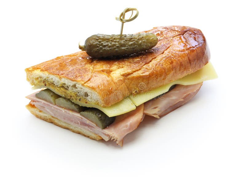 Cuban sandwich, cuban mix, ham and cheese pressed sandwich isolated on white background. Cuban sandwich, cuban mix, ham and cheese pressed sandwich isolated on white background