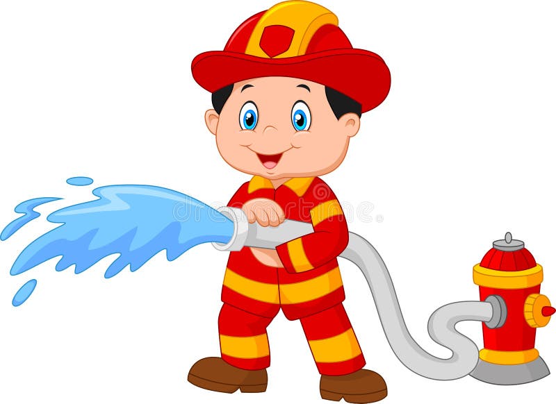 El bombero de la historieta vierte de una manguera de bomberos