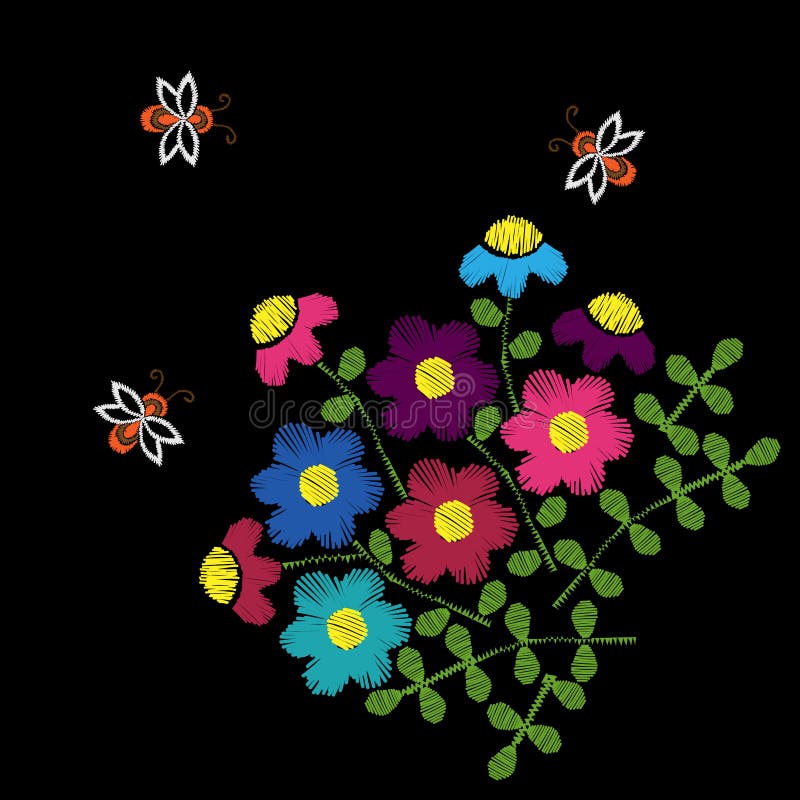 El bordado cose el estampado de flores étnico de imitación con la flor ilustración del vector El bordado cose el estampado de flores étnico de imitación con la flor ilustración del vector