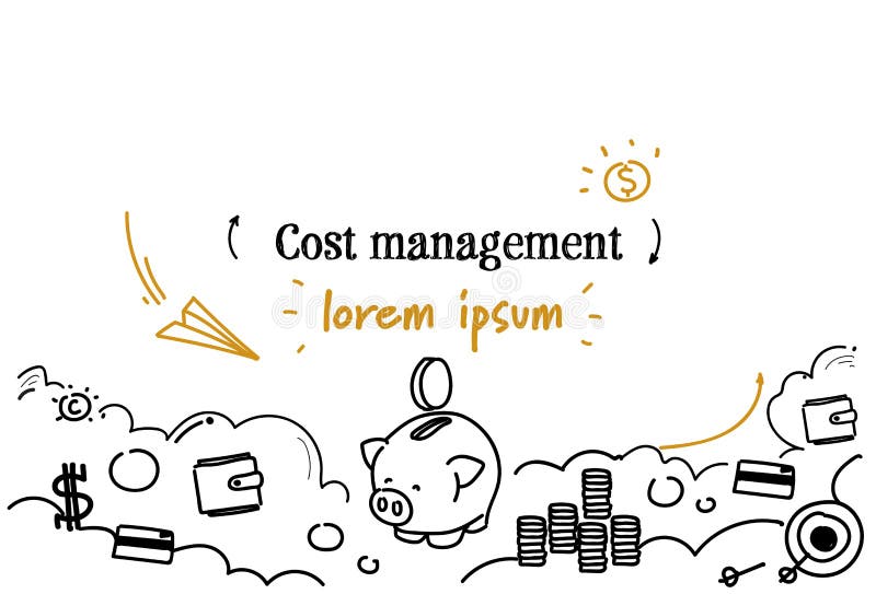 El bosquejo del concepto de la gestión del coste del análisis financiero garabatea el espacio aislado horizontal de la copia ilustración del vector El bosquejo del concepto de la gestión del coste del análisis financiero garabatea el espacio aislado horizontal de la copia ilustración del vector