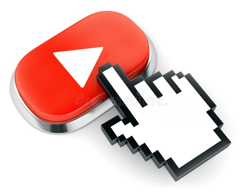 El botón rojo y la mano del vídeo del web formaron el cursor libre illustration El botón rojo y la mano del vídeo del web formaron el cursor libre illustration