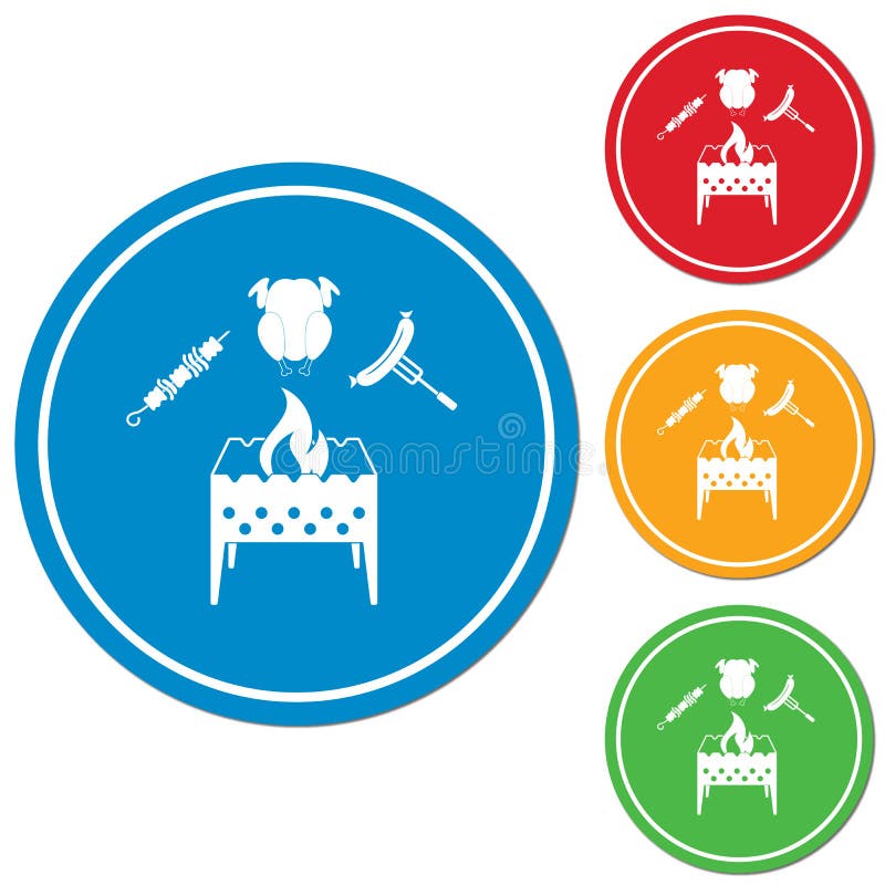 El brasero, kebab, chicen e icono de la salchicha ilustración del vector El brasero, kebab, chicen e icono de la salchicha ilustración del vector