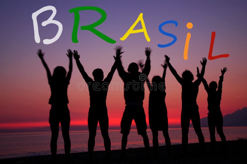 Brasil, people holding letters on the beach. Brasil, people holding letters on the beach